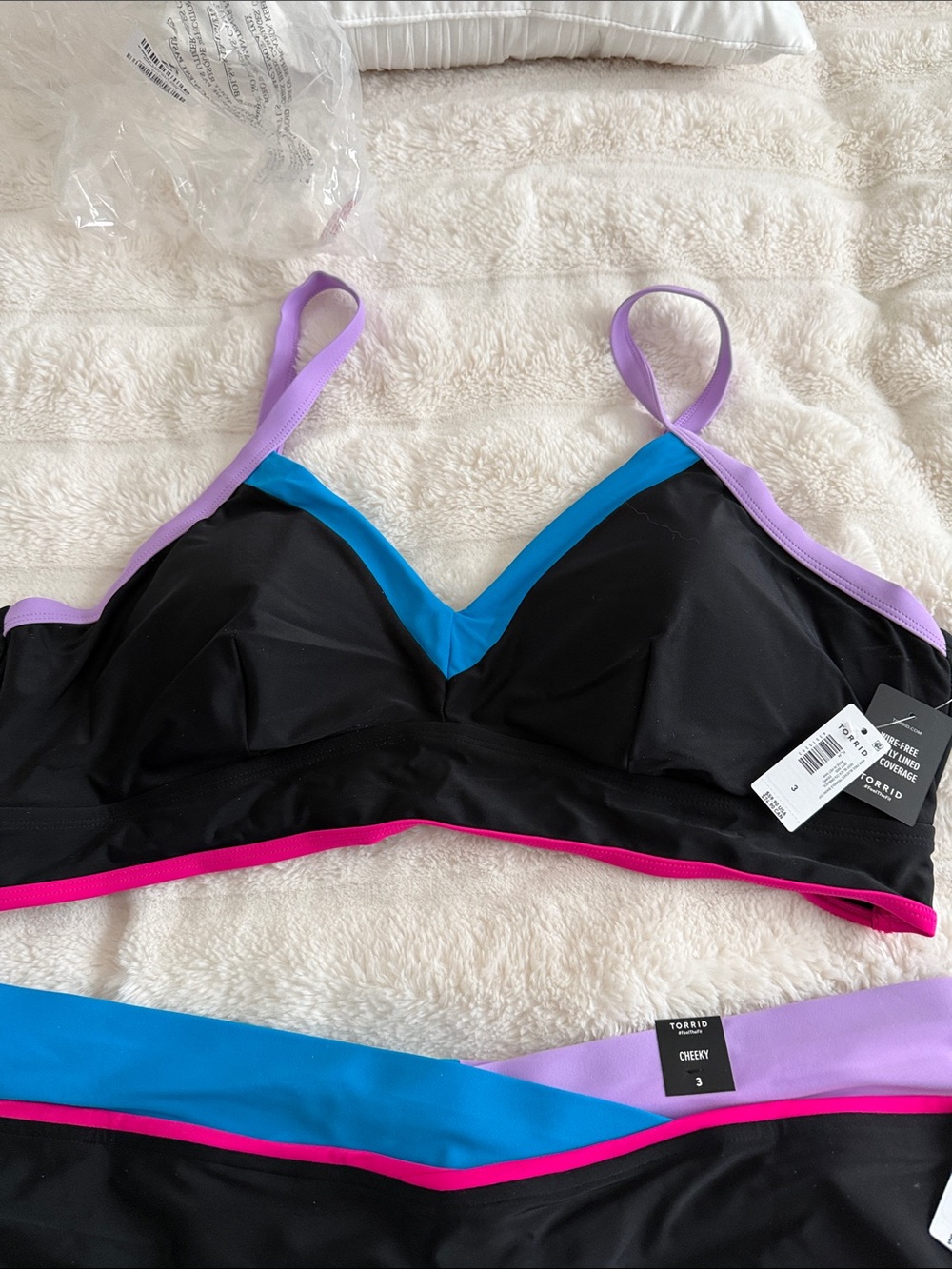 torrid Black Bikini Set with Blue, Purple & Pink Trim - Picture 3 of 7